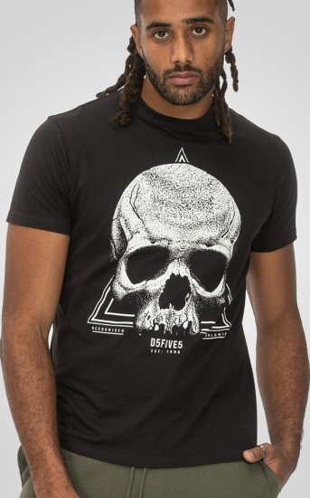 D555 Hucknall Skull Monochrome Printed Crew Neck T-shirt Washed Black - Majice Kratkih Rukava - Muške Majice Kratkih Rukava Veliki Brojevi 