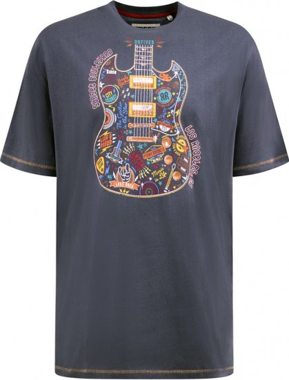 D555 Stockport Multi Coloured Guitar Printed T-Shirt Denim - Majice Kratkih Rukava - Muške Majice Kratkih Rukava Veliki Brojevi 