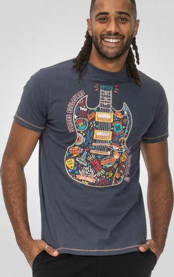 D555 Stockport Multi Coloured Guitar Printed T-Shirt Denim - Majice Kratkih Rukava - Muške Majice Kratkih Rukava Veliki Brojevi 
