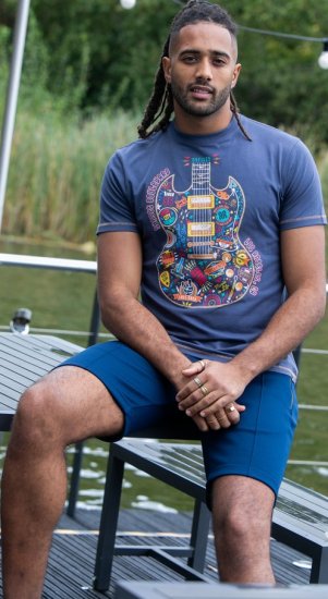 D555 Stockport Multi Coloured Guitar Printed T-Shirt Denim - Majice Kratkih Rukava - Muške Majice Kratkih Rukava Veliki Brojevi 