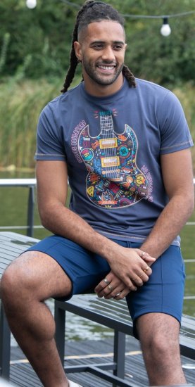 D555 Stockport Multi Coloured Guitar Printed T-Shirt Denim - Majice Kratkih Rukava - Muške Majice Kratkih Rukava Veliki Brojevi 