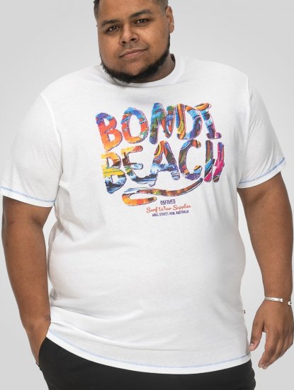 D555 SYDNEY Multi Coloured Bondi Beach Printed T-Shirt White - Majice Kratkih Rukava - Muške Majice Kratkih Rukava Veliki Brojevi 