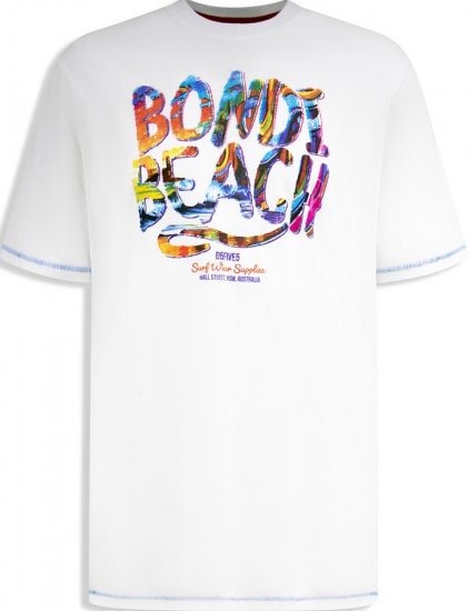 D555 SYDNEY Multi Coloured Bondi Beach Printed T-Shirt White - Majice Kratkih Rukava - Muške Majice Kratkih Rukava Veliki Brojevi 