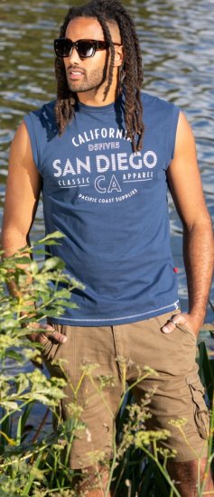 D555 Havant San Diego Printed Sleeveless T-Shirt French Navy - Majice Kratkih Rukava - Muške Majice Kratkih Rukava Veliki Brojevi 