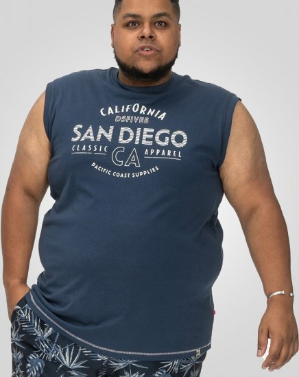D555 Havant San Diego Printed Sleeveless T-Shirt French Navy - Majice Kratkih Rukava - Muške Majice Kratkih Rukava Veliki Brojevi 