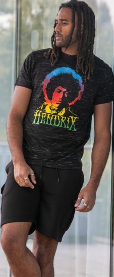 D555 Hendrix Official Jimi Hendrix Printed Crew Neck T-Shirt Black Reno - Majice bendova - 