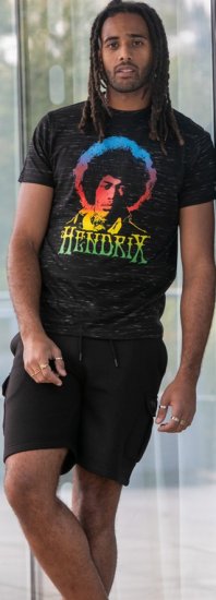 D555 Hendrix Official Jimi Hendrix Printed Crew Neck T-Shirt Black Reno - Majice bendova - 