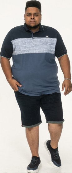 D555 Leeds Cut And Sew Polo With Jacquard Collar And Cuffs Navy - Polo majice - Muške Polo Majice Veliki Brojevi