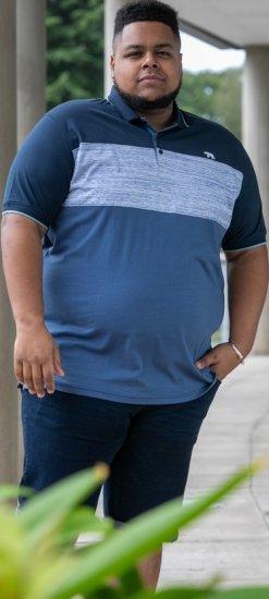 D555 Leeds Cut And Sew Polo With Jacquard Collar And Cuffs Navy - Polo majice - Muške Polo Majice Veliki Brojevi