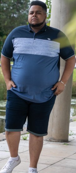 D555 Leeds Cut And Sew Polo With Jacquard Collar And Cuffs Navy - Polo majice - Muške Polo Majice Veliki Brojevi