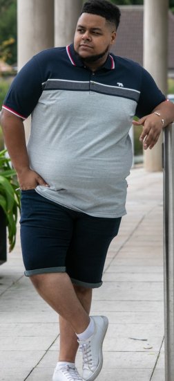 D555 Tipton Stripe Jacquard Short Sleeve Polo Navy - Polo majice - Muške Polo Majice Veliki Brojevi