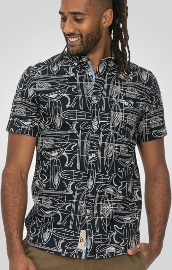 D555 Worthing Surf AOP Short Sleeve Button Down Collar Shirt Navy - Košulje - Muške Košulje Veliki Brojevi
