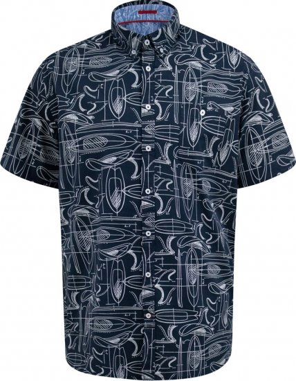 D555 Worthing Surf AOP Short Sleeve Button Down Collar Shirt Navy - Košulje - Muške Košulje Veliki Brojevi