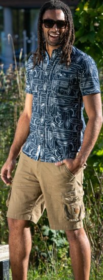 D555 Worthing Surf AOP Short Sleeve Button Down Collar Shirt Navy - Košulje - Muške Košulje Veliki Brojevi