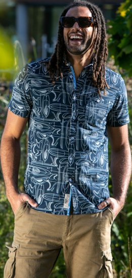 D555 Worthing Surf AOP Short Sleeve Button Down Collar Shirt Navy - Košulje - Muške Košulje Veliki Brojevi