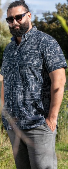 D555 Worthing Surf AOP Short Sleeve Button Down Collar Shirt Navy - Košulje - Muške Košulje Veliki Brojevi