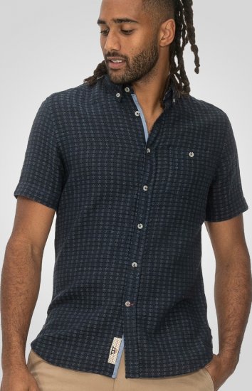 D555 Pontefract Jacquard Linen Mix Short Sleeve Shirt With Button Down Navy - Košulje - Muške Košulje Veliki Brojevi