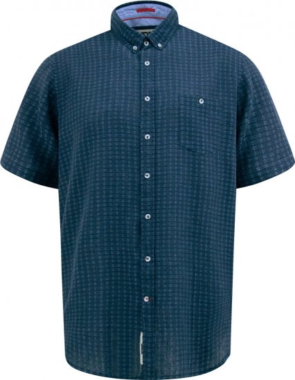 D555 Pontefract Jacquard Linen Mix Short Sleeve Shirt With Button Down Navy - Košulje - Muške Košulje Veliki Brojevi