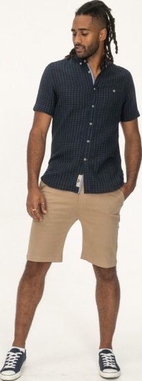 D555 Pontefract Jacquard Linen Mix Short Sleeve Shirt With Button Down Navy - Košulje - Muške Košulje Veliki Brojevi