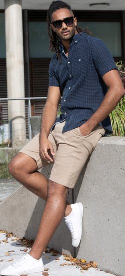 D555 Pontefract Jacquard Linen Mix Short Sleeve Shirt With Button Down Navy - Košulje - Muške Košulje Veliki Brojevi