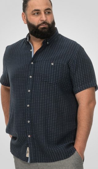 D555 Pontefract Jacquard Linen Mix Short Sleeve Shirt With Button Down Navy - Košulje - Muške Košulje Veliki Brojevi