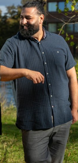 D555 Pontefract Jacquard Linen Mix Short Sleeve Shirt With Button Down Navy - Košulje - Muške Košulje Veliki Brojevi