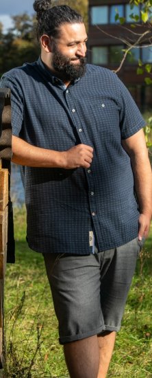 D555 Pontefract Jacquard Linen Mix Short Sleeve Shirt With Button Down Navy - Košulje - Muške Košulje Veliki Brojevi