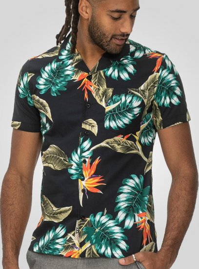 D555 Selby Hawaiian AOP Short Sleeve Revere Collar Shirt Black - Košulje - Muške Košulje Veliki Brojevi
