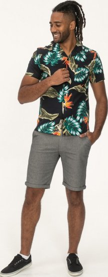 D555 Selby Hawaiian AOP Short Sleeve Revere Collar Shirt Black - Košulje - Muške Košulje Veliki Brojevi