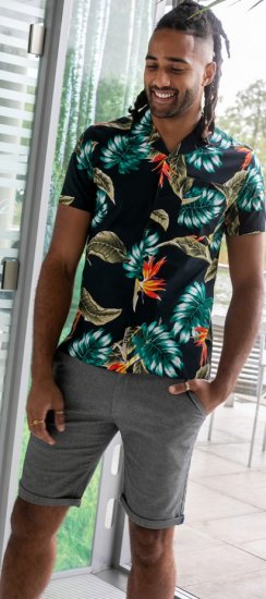 D555 Selby Hawaiian AOP Short Sleeve Revere Collar Shirt Black - Košulje - Muške Košulje Veliki Brojevi