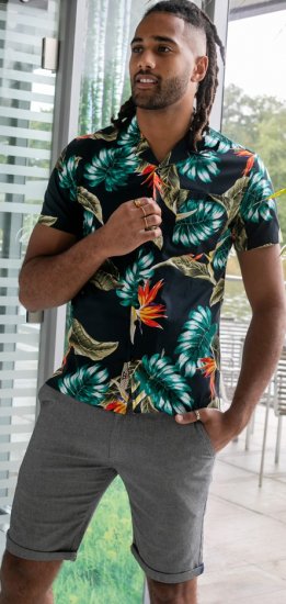 D555 Selby Hawaiian AOP Short Sleeve Revere Collar Shirt Black - Košulje - Muške Košulje Veliki Brojevi