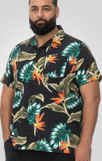 D555 Selby Hawaiian AOP Short Sleeve Revere Collar Shirt Black - Košulje - Muške Košulje Veliki Brojevi