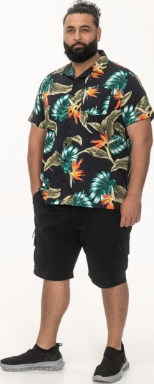 D555 Selby Hawaiian AOP Short Sleeve Revere Collar Shirt Black - Košulje - Muške Košulje Veliki Brojevi