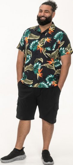 D555 Selby Hawaiian AOP Short Sleeve Revere Collar Shirt Black - Košulje - Muške Košulje Veliki Brojevi