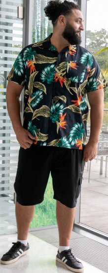 D555 Selby Hawaiian AOP Short Sleeve Revere Collar Shirt Black - Košulje - Muške Košulje Veliki Brojevi
