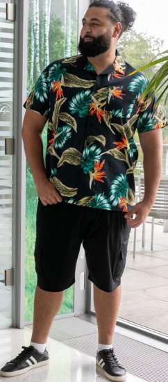 D555 Selby Hawaiian AOP Short Sleeve Revere Collar Shirt Black - Košulje - Muške Košulje Veliki Brojevi