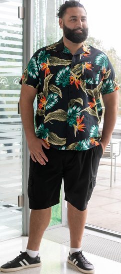 D555 Selby Hawaiian AOP Short Sleeve Revere Collar Shirt Black - Košulje - Muške Košulje Veliki Brojevi