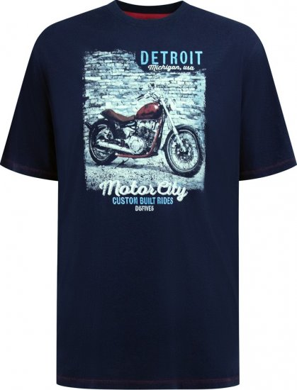 D555 Knowle Detroit Motor Bike Printed Crew Neck T-Shirt Navy - Majice Kratkih Rukava - Muške Majice Kratkih Rukava Veliki Brojevi 