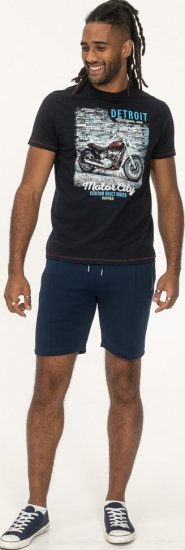D555 Knowle Detroit Motor Bike Printed Crew Neck T-Shirt Navy - Majice Kratkih Rukava - Muške Majice Kratkih Rukava Veliki Brojevi 