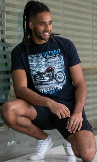 D555 Knowle Detroit Motor Bike Printed Crew Neck T-Shirt Navy - Majice Kratkih Rukava - Muške Majice Kratkih Rukava Veliki Brojevi 