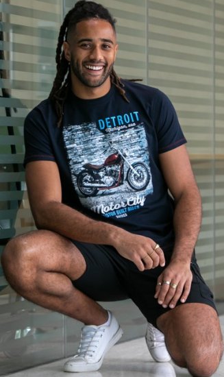 D555 Knowle Detroit Motor Bike Printed Crew Neck T-Shirt Navy - Majice Kratkih Rukava - Muške Majice Kratkih Rukava Veliki Brojevi 