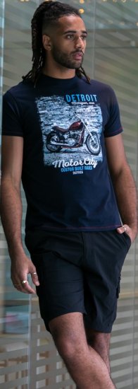 D555 Knowle Detroit Motor Bike Printed Crew Neck T-Shirt Navy - Majice Kratkih Rukava - Muške Majice Kratkih Rukava Veliki Brojevi 