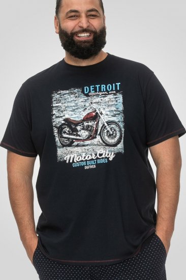 D555 Knowle Detroit Motor Bike Printed Crew Neck T-Shirt Navy - Majice Kratkih Rukava - Muške Majice Kratkih Rukava Veliki Brojevi 