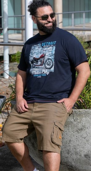 D555 Knowle Detroit Motor Bike Printed Crew Neck T-Shirt Navy - Majice Kratkih Rukava - Muške Majice Kratkih Rukava Veliki Brojevi 