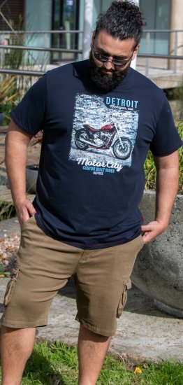 D555 Knowle Detroit Motor Bike Printed Crew Neck T-Shirt Navy - Majice Kratkih Rukava - Muške Majice Kratkih Rukava Veliki Brojevi 