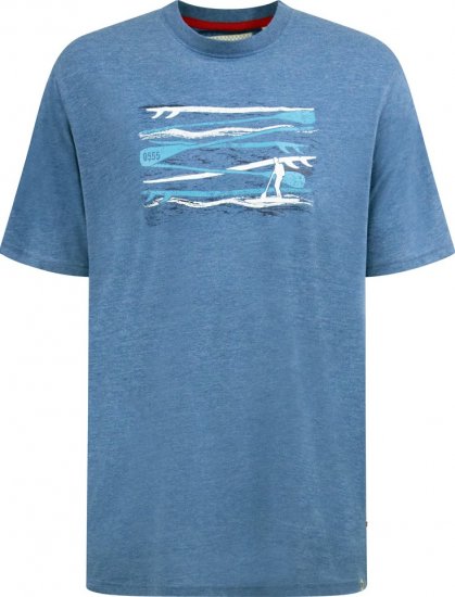 D555 Cardiff Surfer And Waves Printed Crew Neck T-shirt Denim Marl - Majice Kratkih Rukava - Muške Majice Kratkih Rukava Veliki Brojevi 