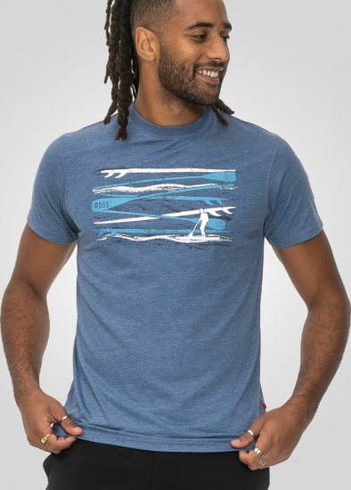 D555 Cardiff Surfer And Waves Printed Crew Neck T-shirt Denim Marl - Majice Kratkih Rukava - Muške Majice Kratkih Rukava Veliki Brojevi 