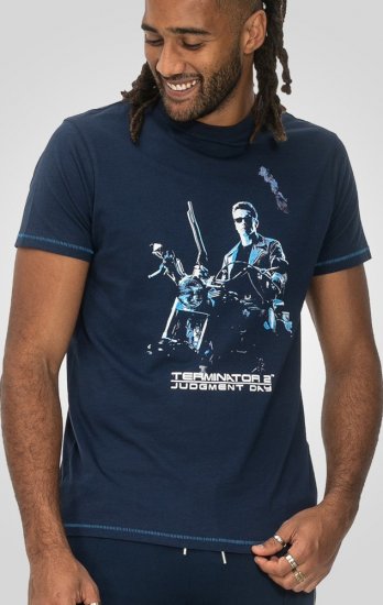 D555 Cameron Official Terminator Printed Crew Neck T-Shirt Dark Navy - Majice Kratkih Rukava - Muške Majice Kratkih Rukava Veliki Brojevi 