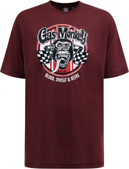 D555 Loughborough Official Gas Monkey Crew Neck T-Shirt Burgundy Black Twist - Majice Kratkih Rukava - Muške Majice Kratkih Rukava Veliki Brojevi 