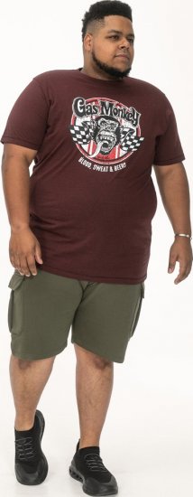 D555 Loughborough Official Gas Monkey Crew Neck T-Shirt Burgundy Black Twist - Majice Kratkih Rukava - Muške Majice Kratkih Rukava Veliki Brojevi 